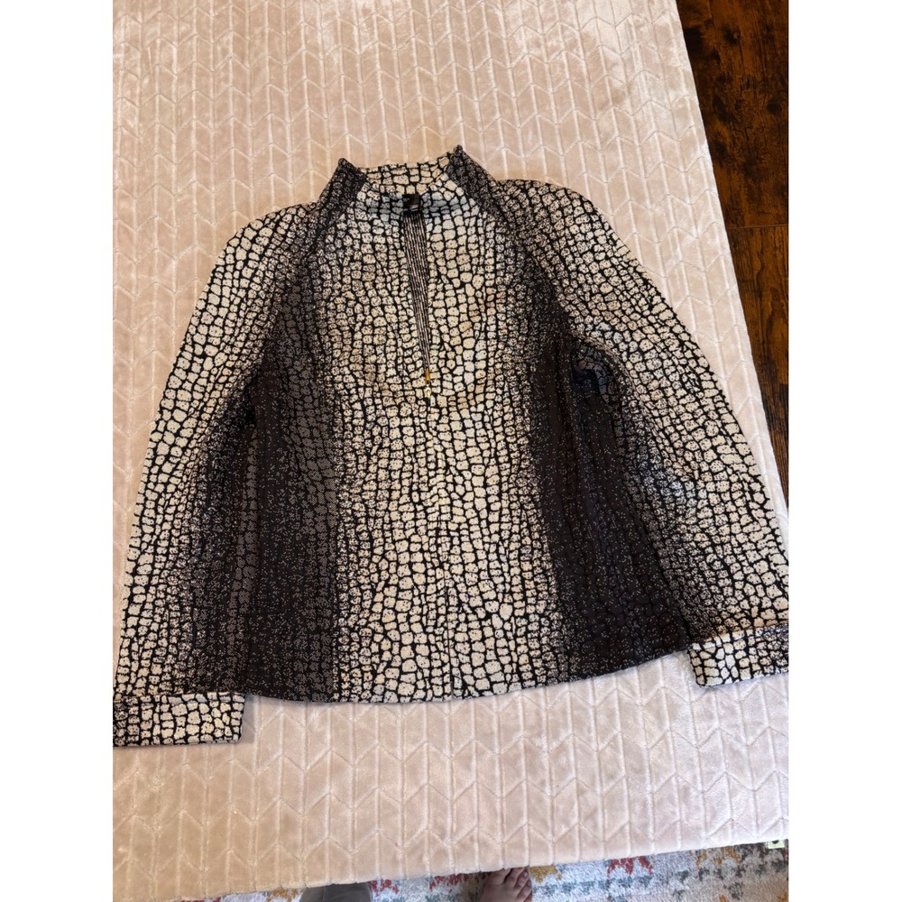 St. John Black Gold Metallic Crocodile Animal Print Zip Up Jacket Blazer Size 6 - Picture 8 of 13